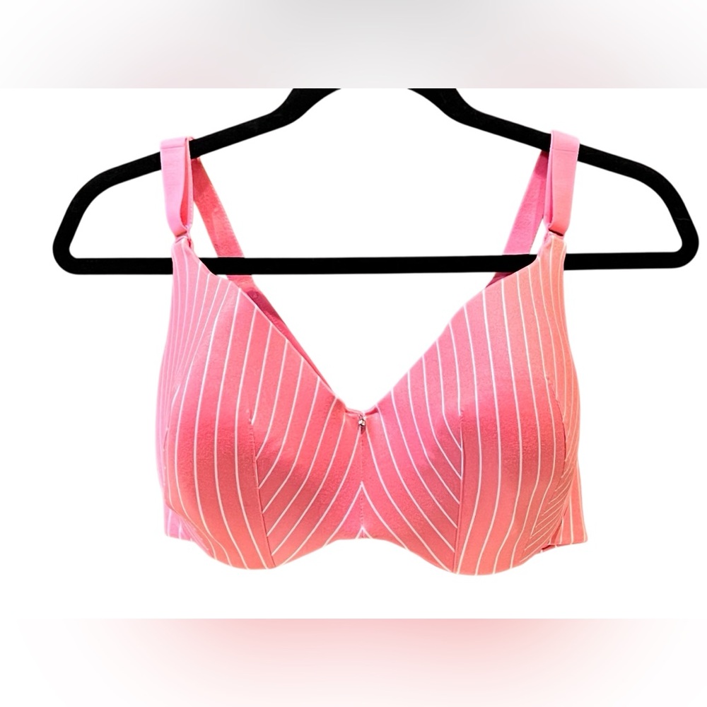 Cacique 40F Pink Striped Full Coverage Plus-Size Bra, NWOT
